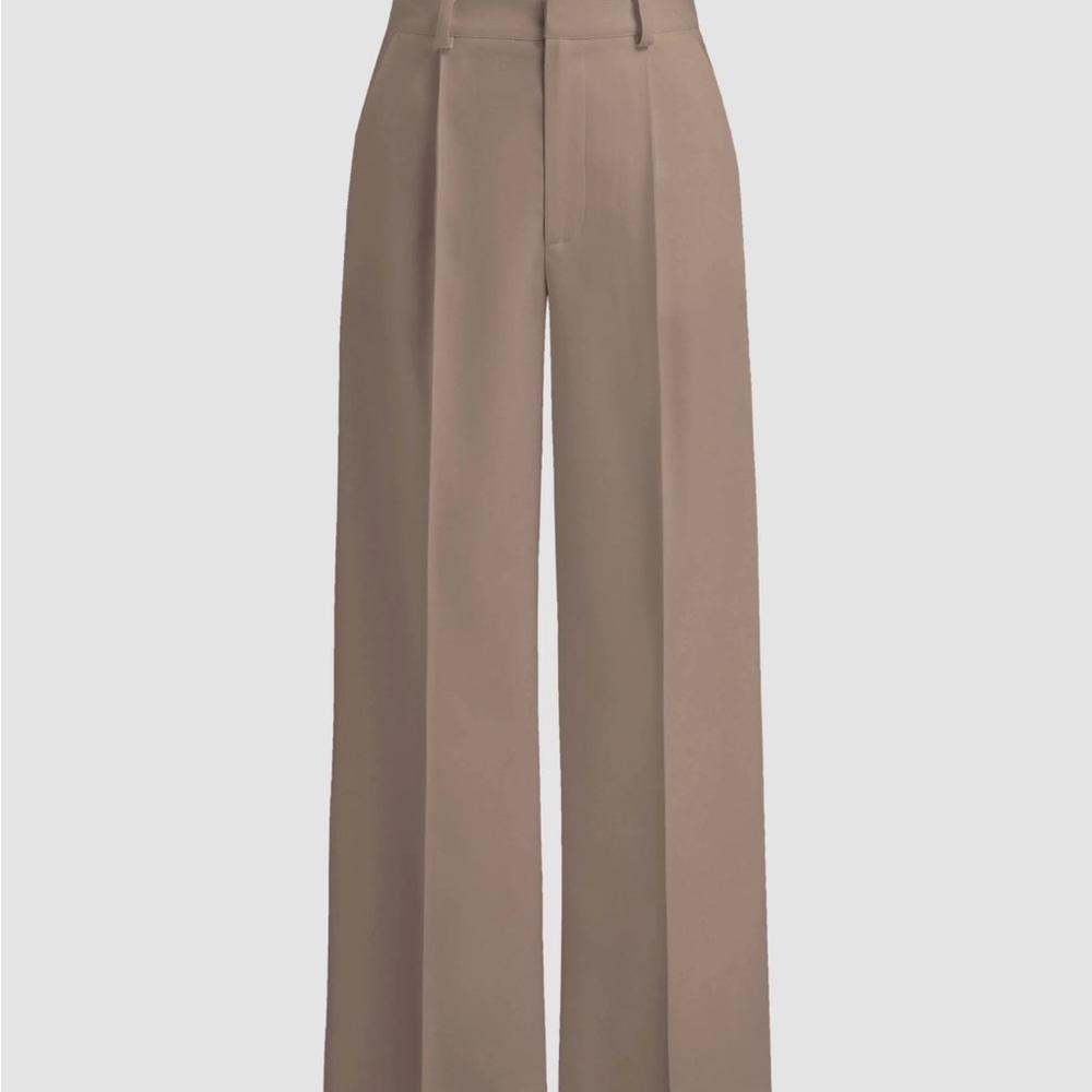 CIDER PETITE MID RISE PLEATED STRAIGHT LEG PANTS IN KHAKI